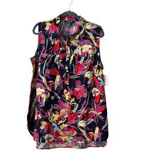 Ellen Tracy Floral-multicolor Sleeves Linen Top. Sz. 2X